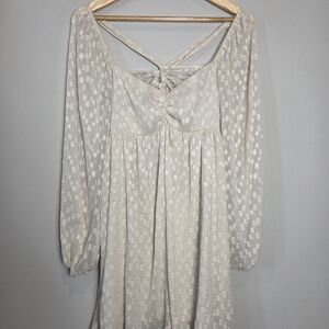 Cream Polka Dot Long Sleeve Dress - D114